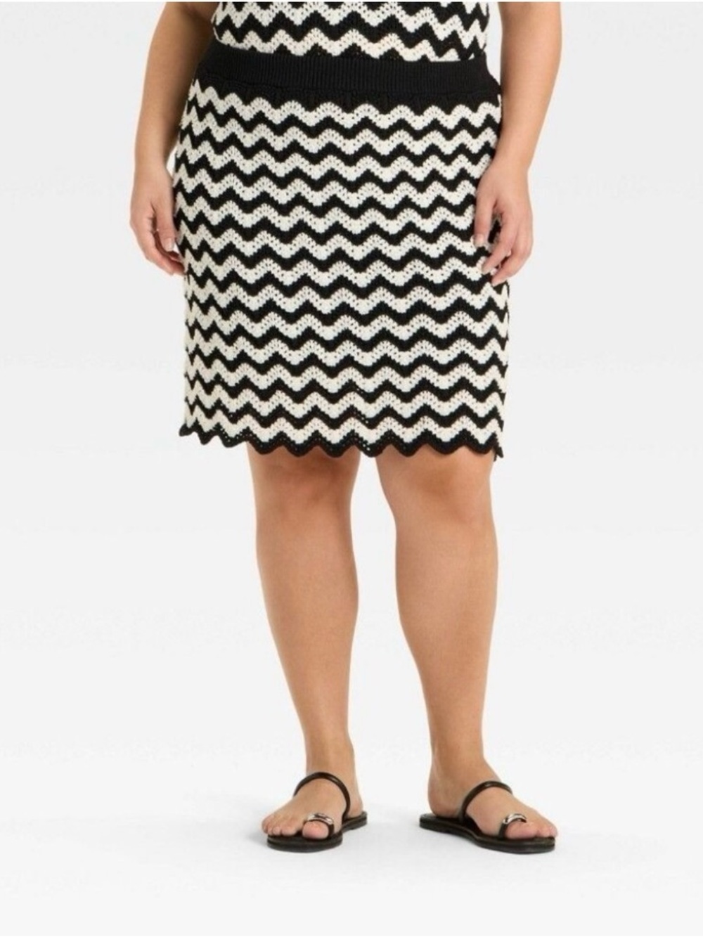 Ava & Viv Black and White Chevron Knit Skirt Plus Size 3X